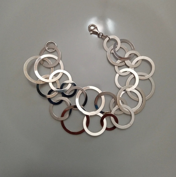 Double stranded silver circle link bracelet  stamped 925 real silver - Picture 1 of 4